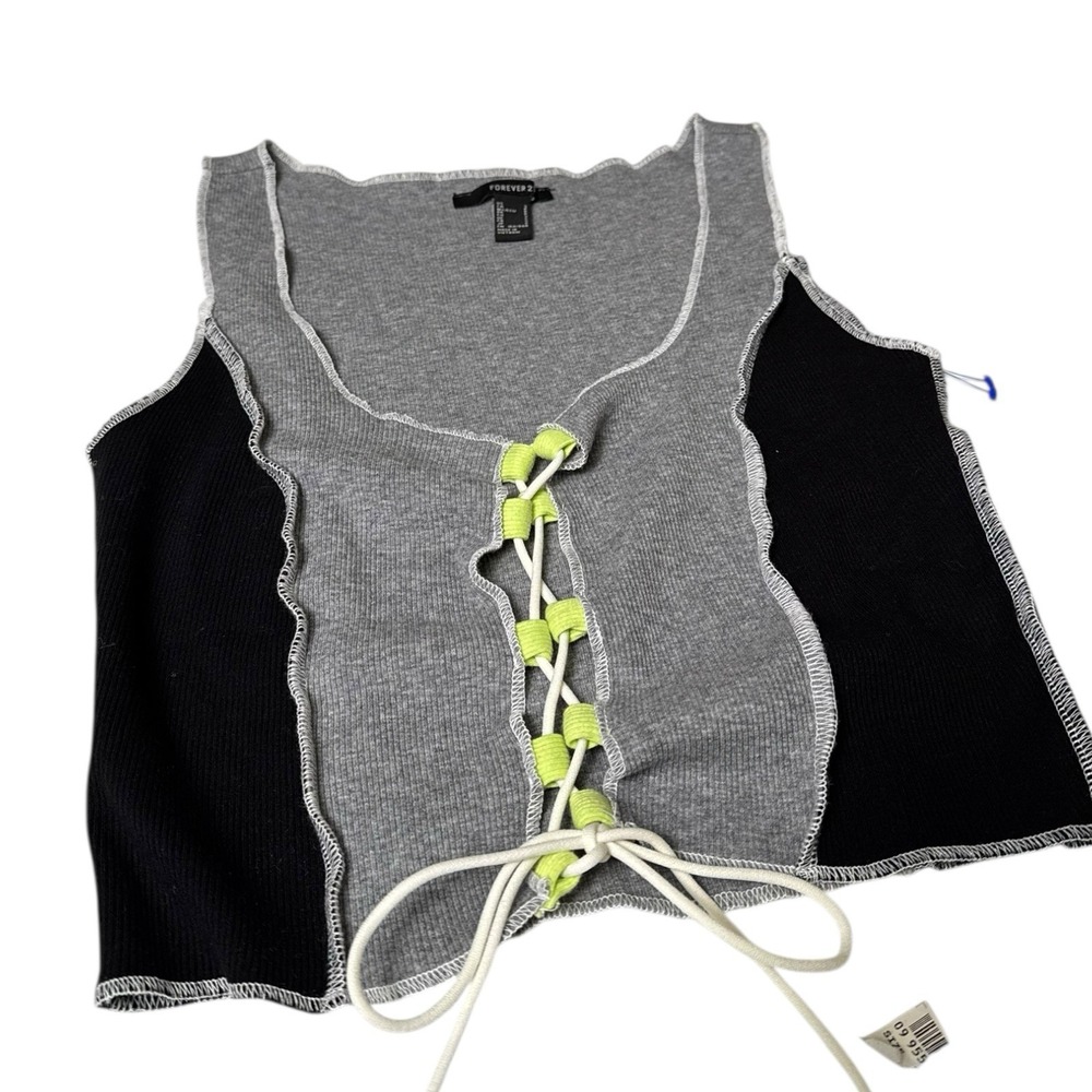 Forever 21 Women's Knit Grey Tank Top with Tie Up‎ Front Size S 108 - Picture 4 of 6